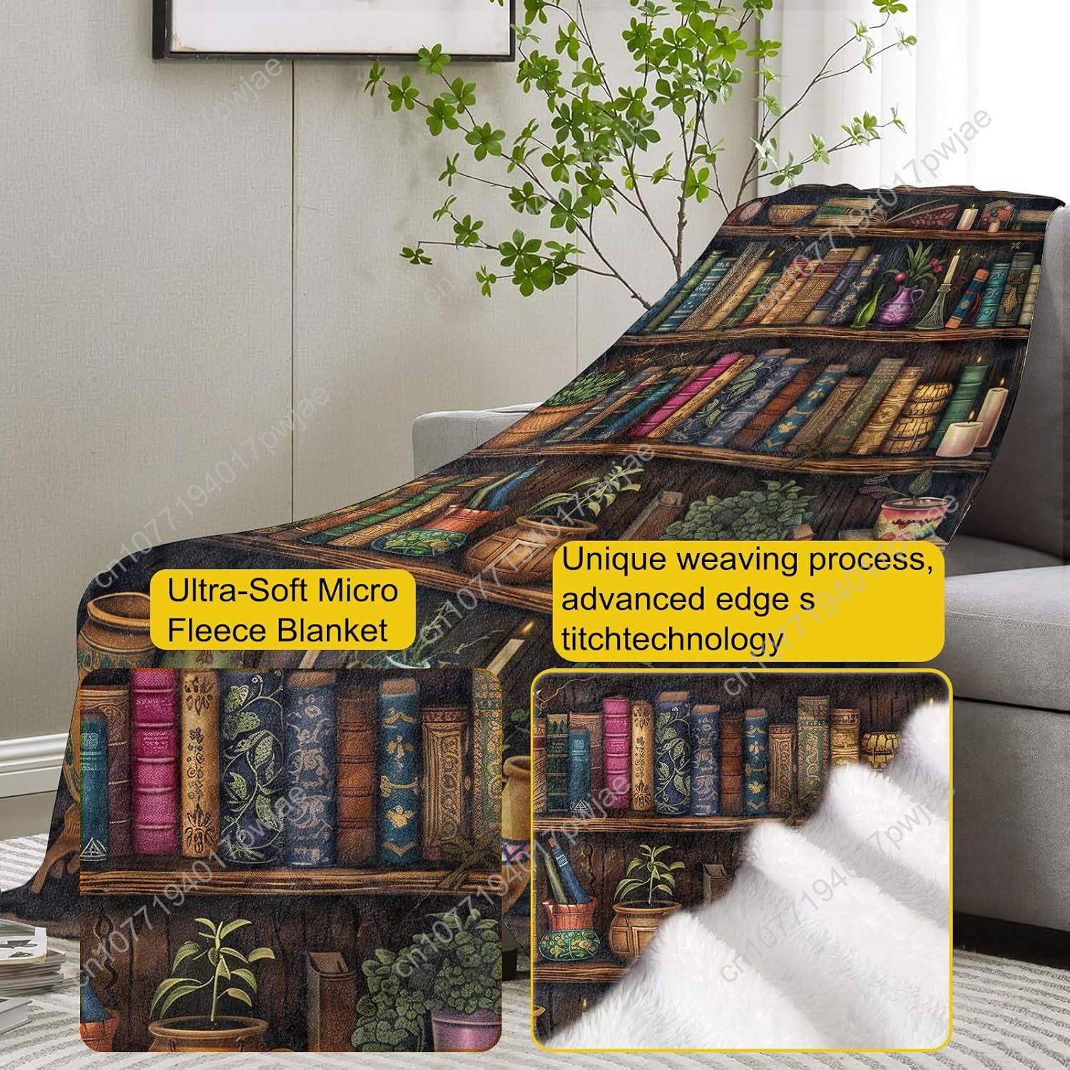 Vintage Bookshelf Blanket Read - Vintage Home Textiles ulasan dan harga
