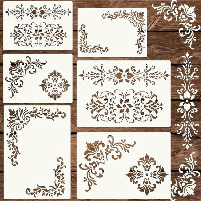 6Pcs Floral Corner Stencils fo - Vintage Home Textiles ulasan dan harga