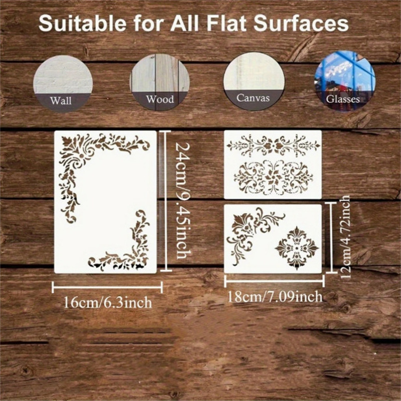 6Pcs Floral Corner Stencils fo - Vintage Home Textiles ulasan dan harga