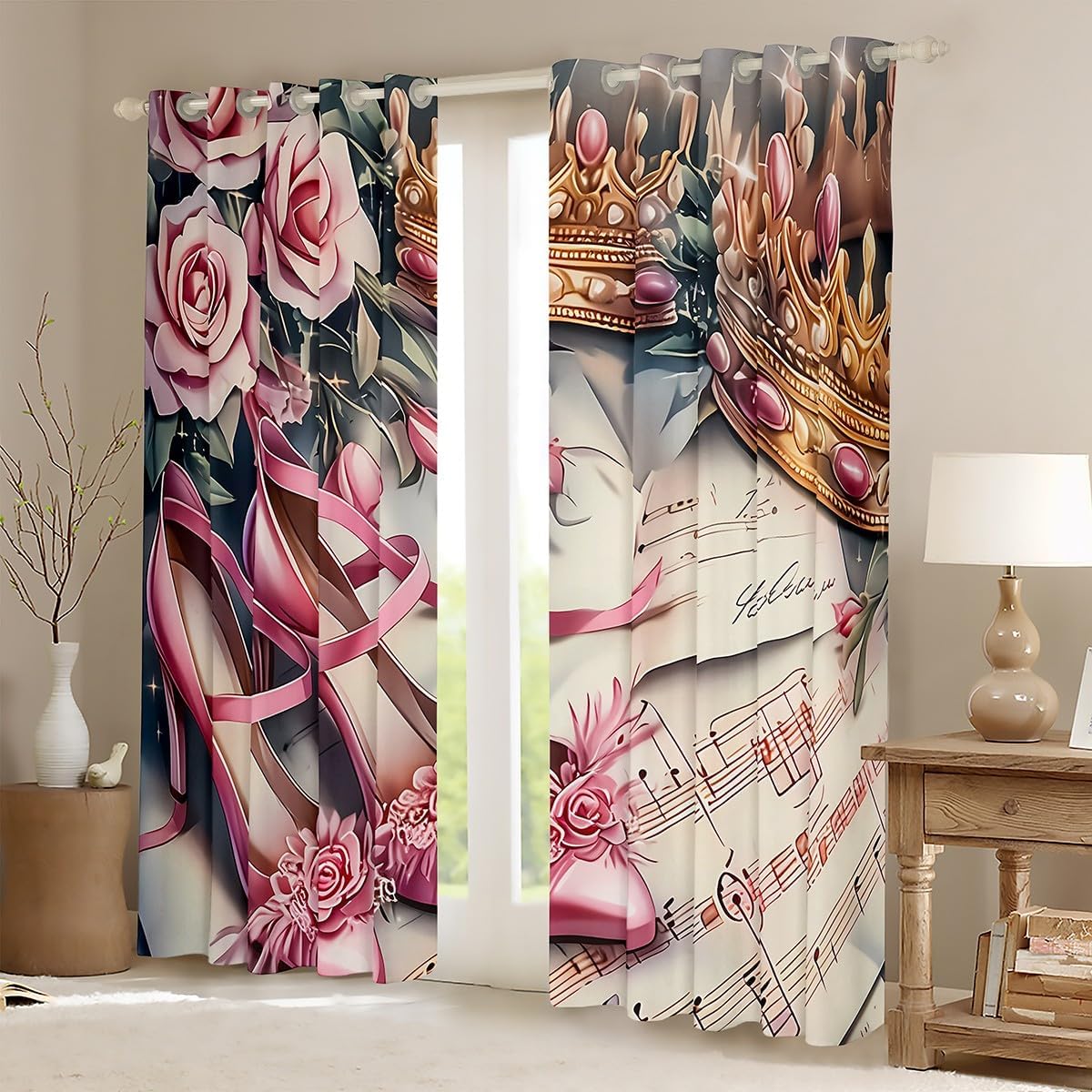 Pink Rose Heels Curtain Shower - Home Textiles Luxury Curtains ulasan dan harga