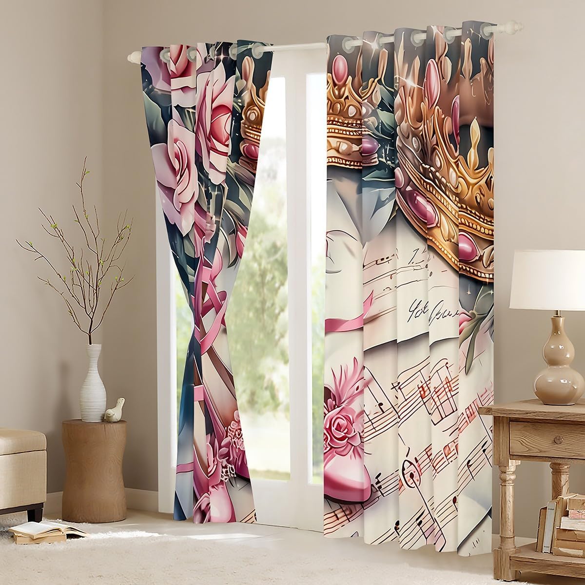 Pink Rose Heels Curtain Shower - Home Textiles Luxury Curtains ulasan dan harga
